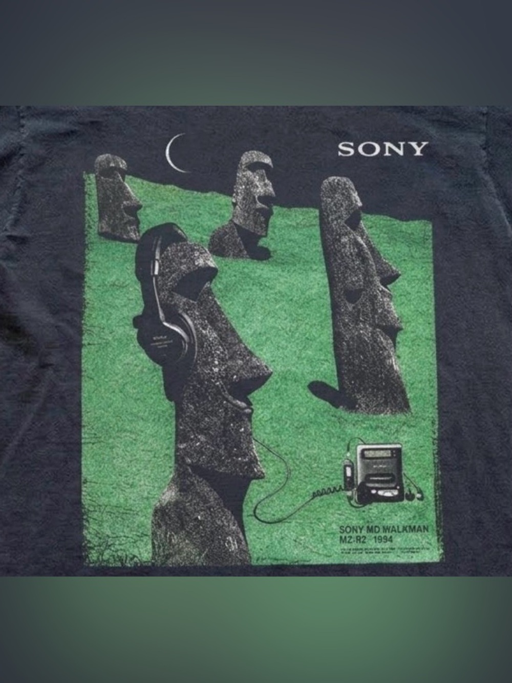 Sony Black Tee with Green Moai Graphic - Picture 2 of 7